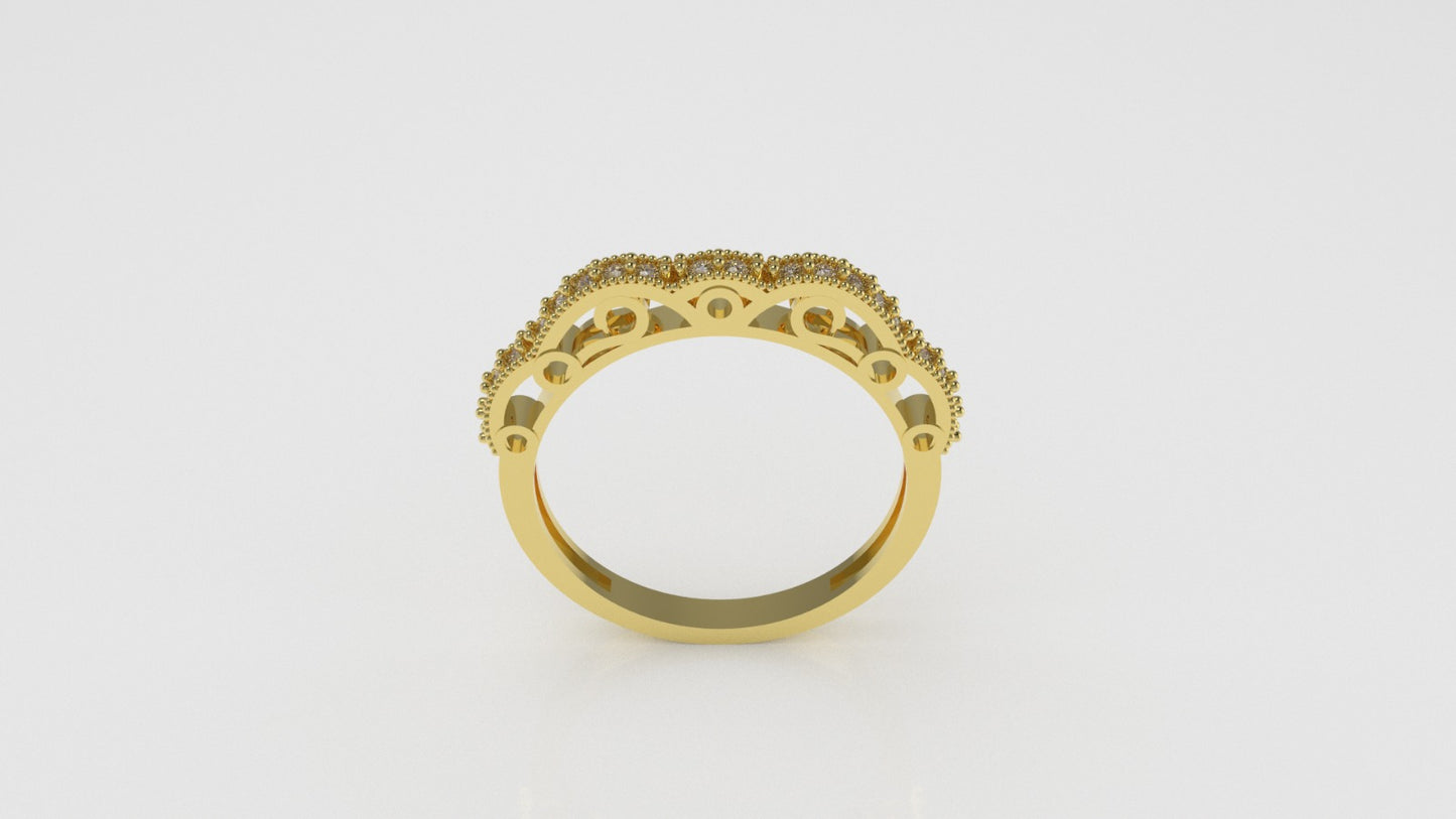 14K Gold Ring with 20 Diamonds, STT: Prong, Filigree, Cut Chanel