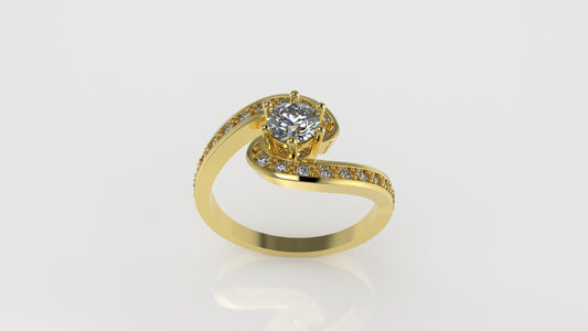 14K Gold Ring with 21 Diamonds, STT: 6-Prong and Cut Chanel