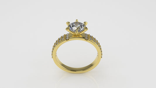 14K Gold Solitaire Ring with 39 Diamonds, STT: 6-Prong and Cut Chanel