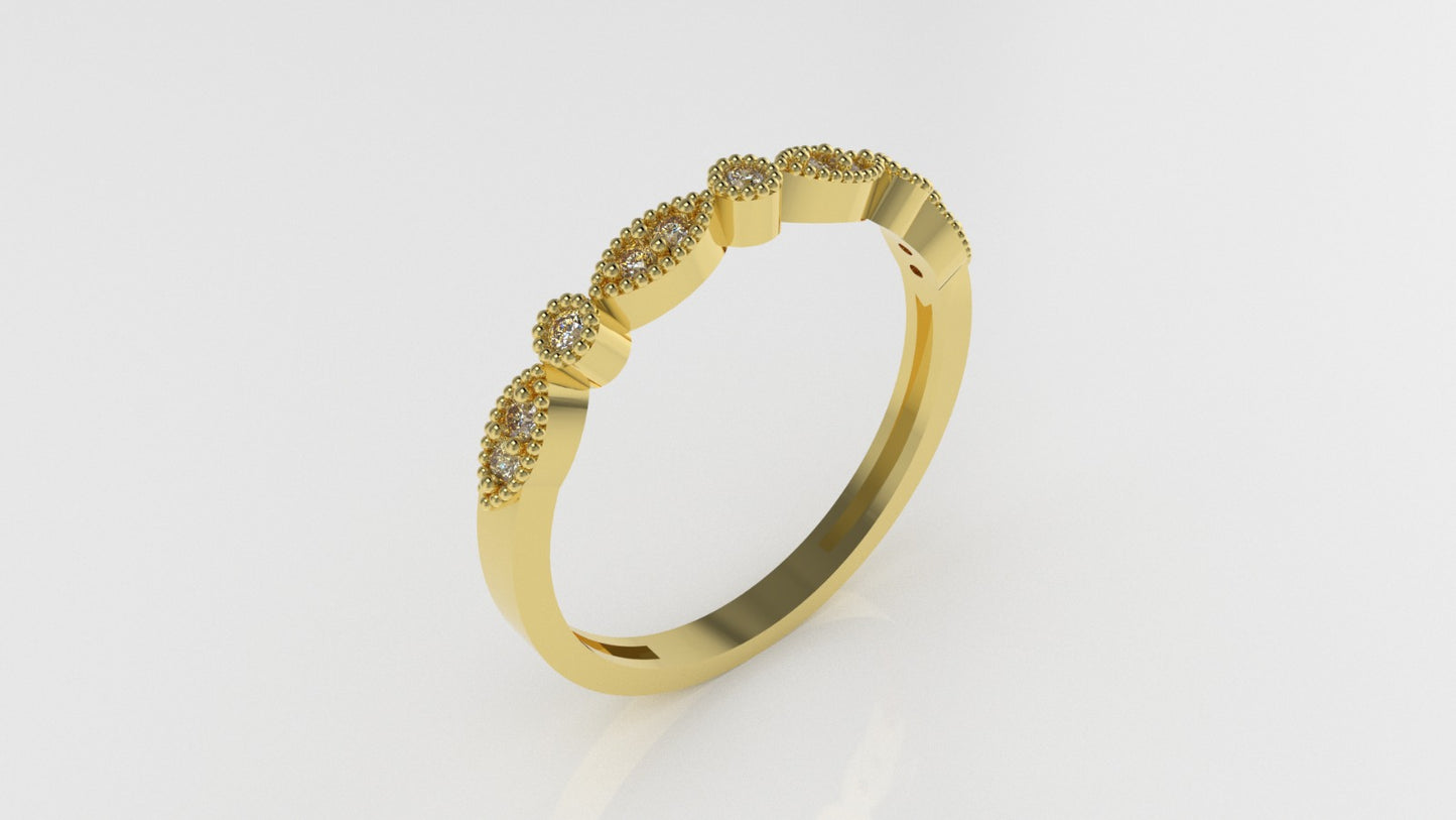 14K Gold Ring with 11 Diamonds, STT: Prong and Bezel, Filigree