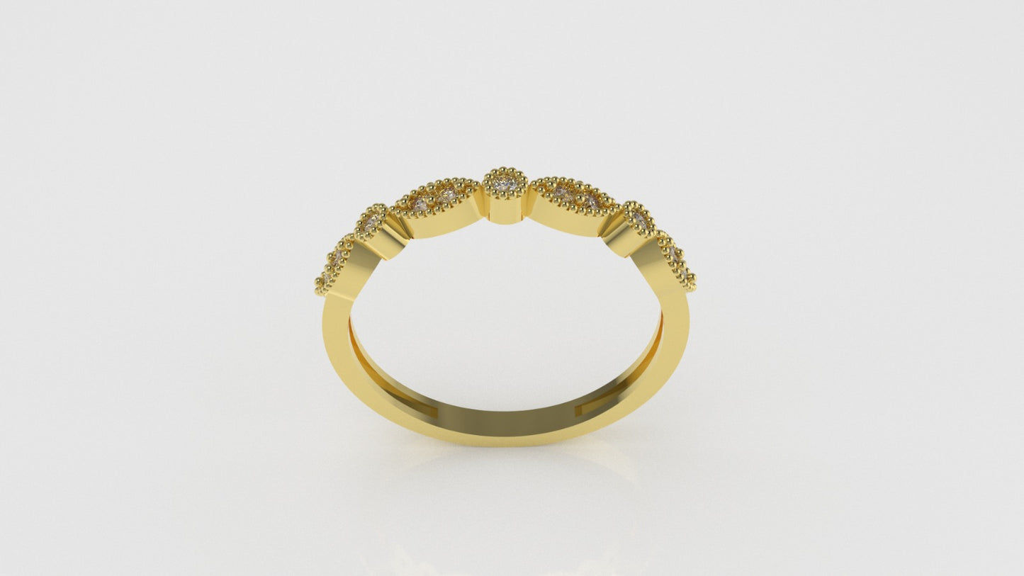 14K Gold Ring with 11 Diamonds, STT: Prong and Bezel, Filigree