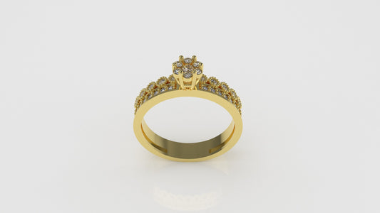 14K Gold Ring with 32 Diamonds, STT: Prong and Cut Chanel, Filigree, Diamond Mounted Toch Stt