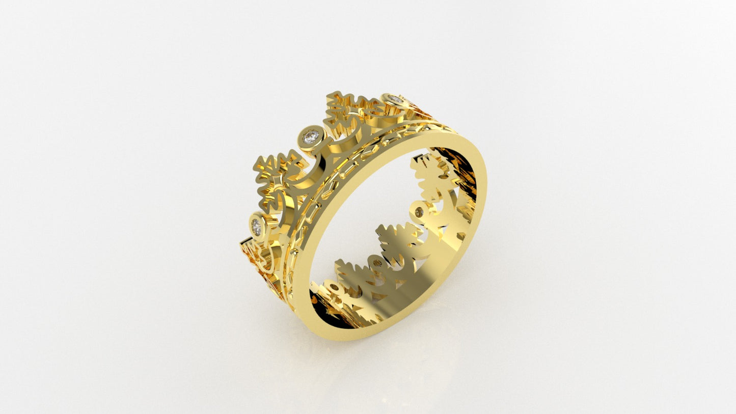 14K Gold Ring with 8 Diamonds, STT: Bezel, Crown Style, For Men