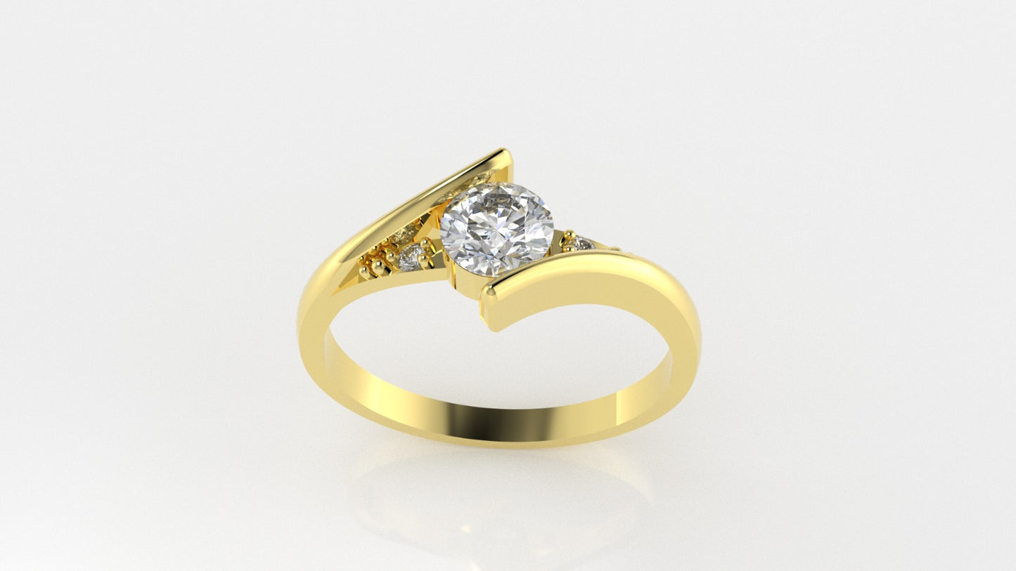 14K Gold Ring with 3 Diamonds, STT: 3-Prong