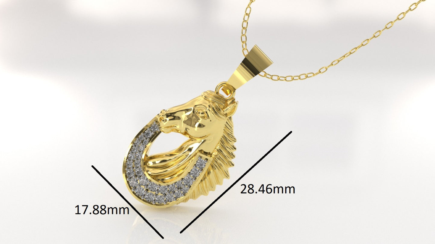 14K Gold Pendant with 28 Diamonds, STT: Prong, Only Pendant, Horse Style