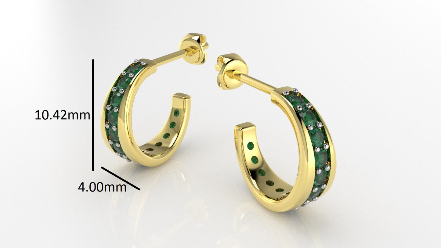 14K Gold Earrings with 26 Emeralds, "STT: Prong", Cut Chanel, Push Back