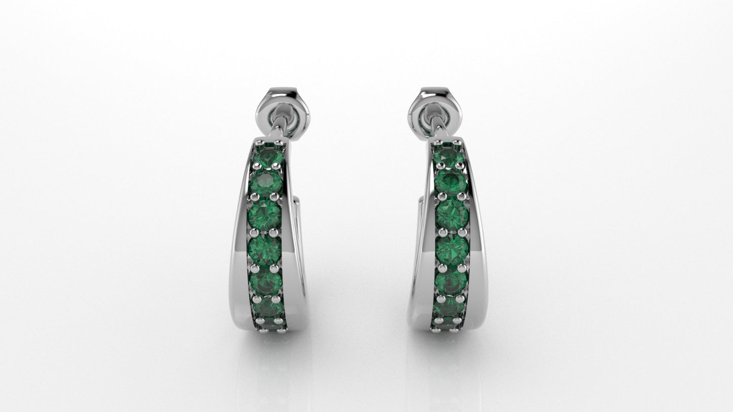 14K Gold Earrings with 26 Emeralds, "STT: Prong", Cut Chanel, Push Back