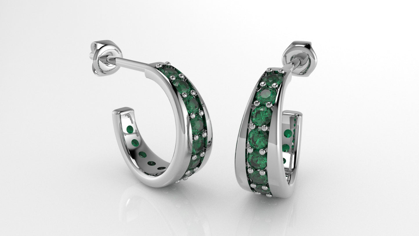 14K Gold Earrings with 26 Emeralds, "STT: Prong", Cut Chanel, Push Back