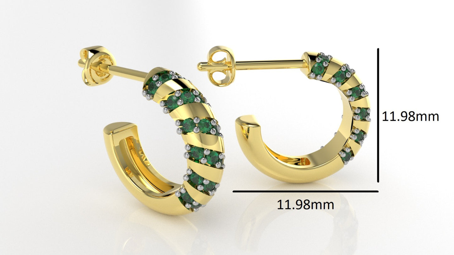 14K Gold Earrings with 48 Emeralds, "STT: Prong", Cut Chanel, Push Back