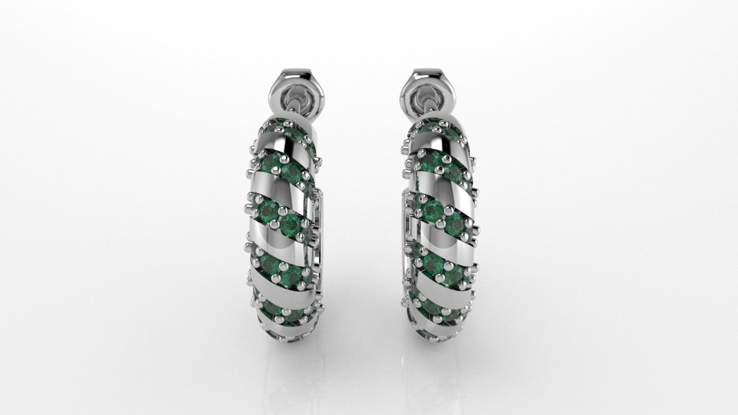 14K Gold Earrings with 48 Emeralds, "STT: Prong", Cut Chanel, Push Back