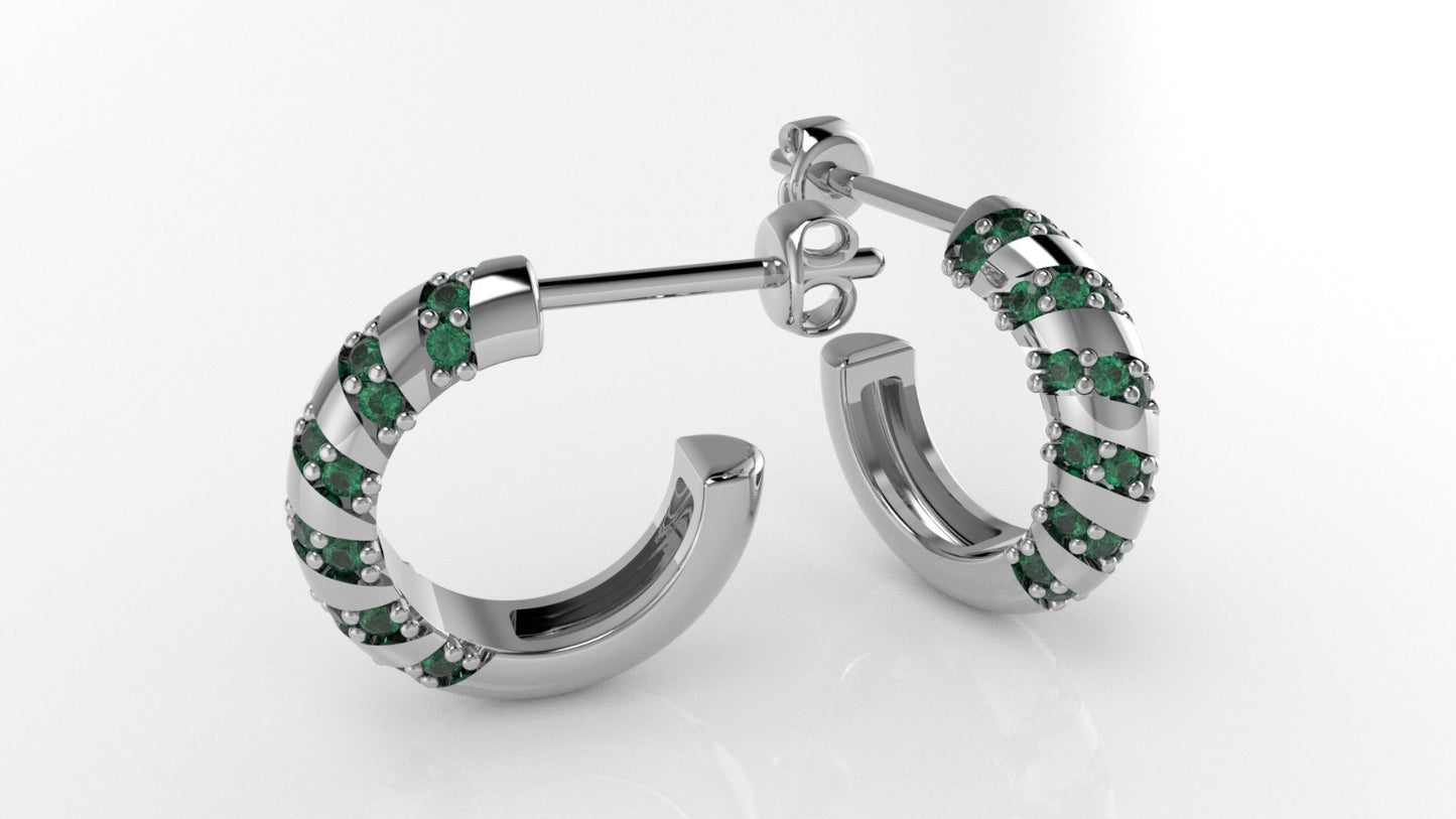 14K Gold Earrings with 48 Emeralds, "STT: Prong", Cut Chanel, Push Back