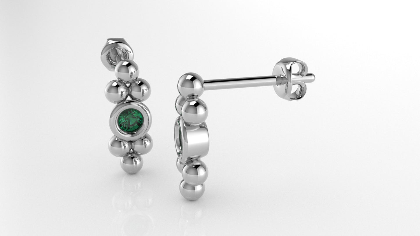 14K Gold Earrings with 2 Emeralds, "STT: Bezel", Push Back