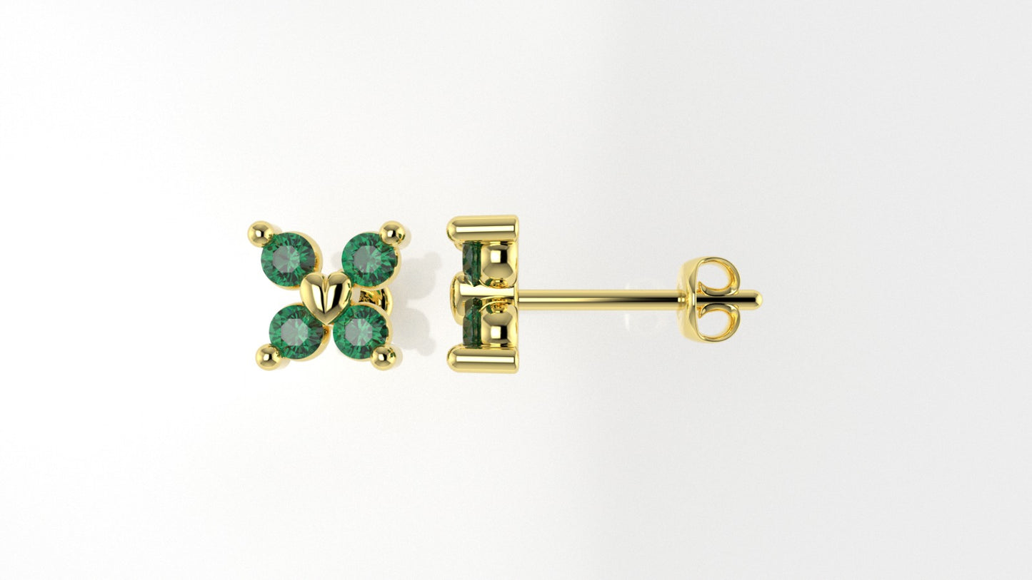 14K Gold Earrings with 8 Emeralds, "STT: 2-Prong", Push Back