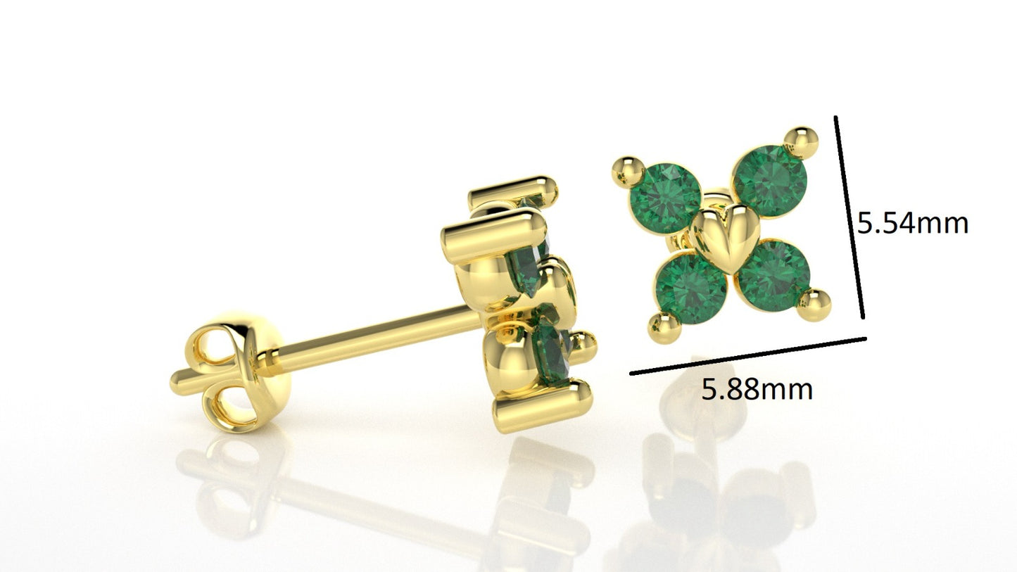 14K Gold Earrings with 8 Emeralds, "STT: 2-Prong", Push Back