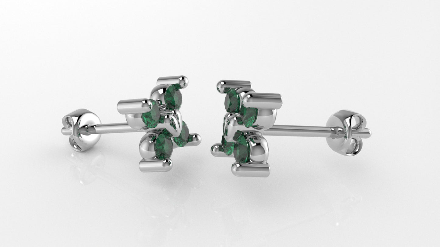 14K Gold Earrings with 8 Emeralds, "STT: 2-Prong", Push Back