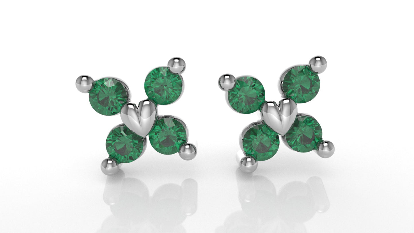 14K Gold Earrings with 8 Emeralds, "STT: 2-Prong", Push Back