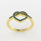 14K Gold Ring with 28 Emeralds, STT: Prong, Heart Style