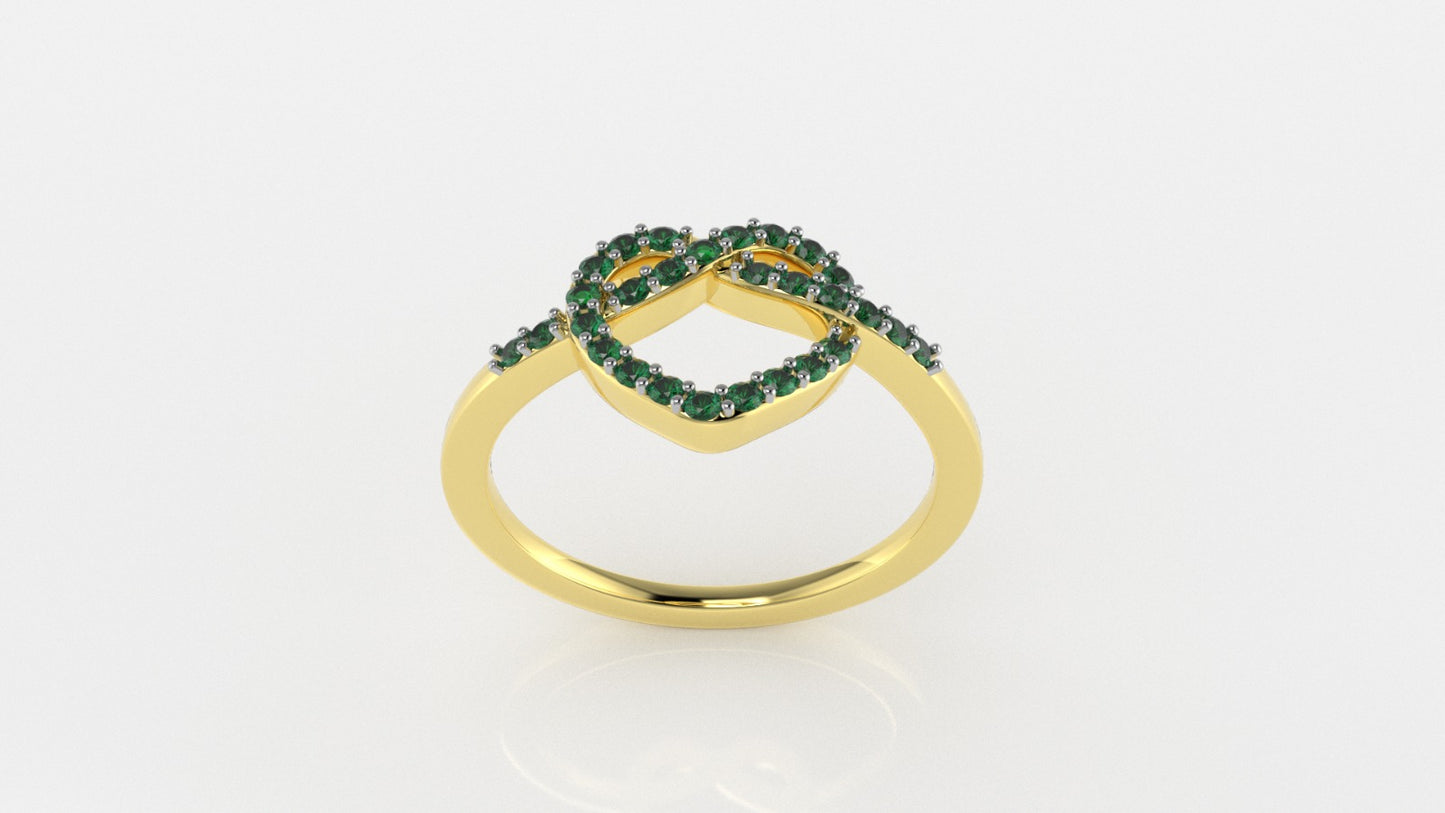 14K Gold Ring with 28 Emeralds, STT: Prong, Heart Style