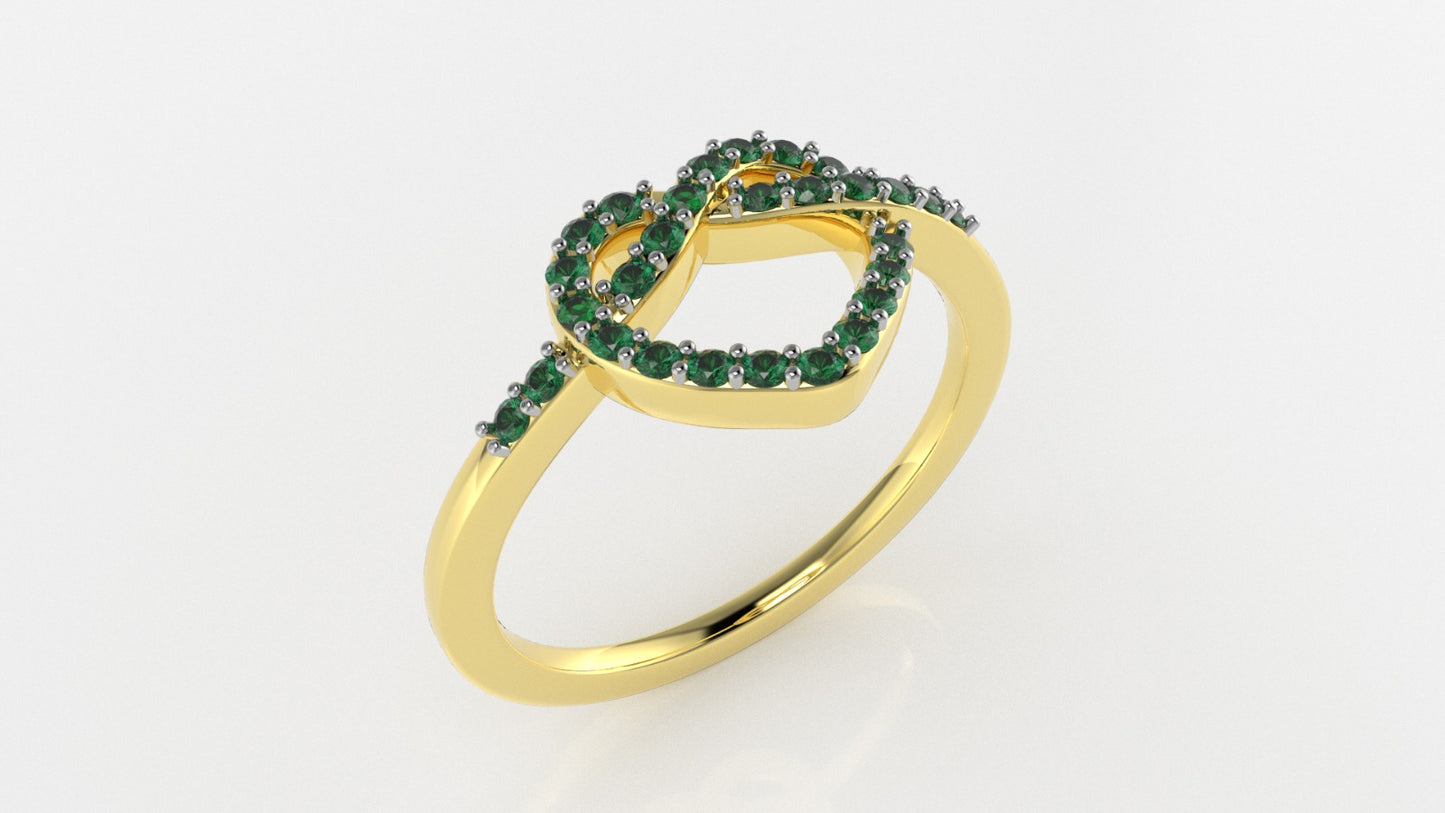 14K Gold Ring with 28 Emeralds, STT: Prong, Heart Style