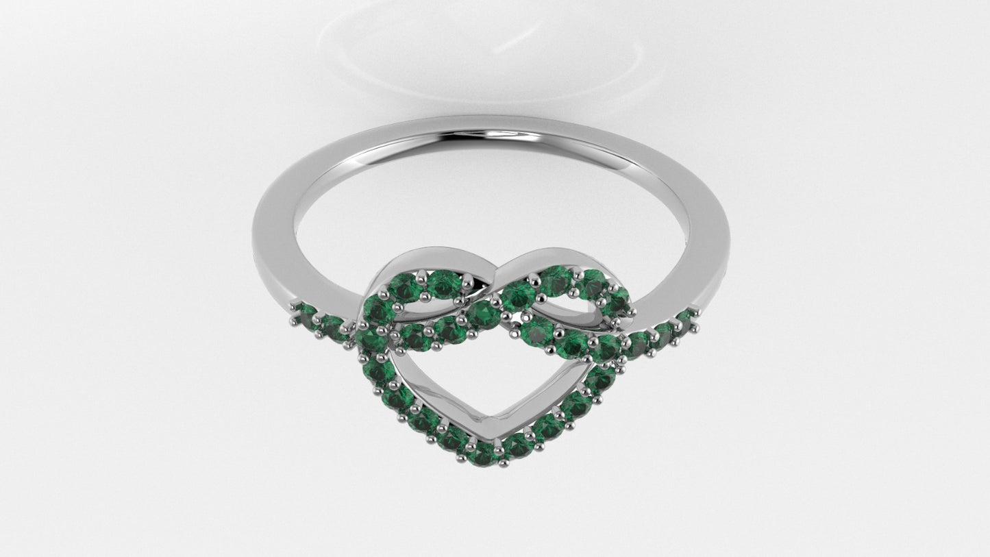 14K Gold Ring with 28 Emeralds, STT: Prong, Heart Style