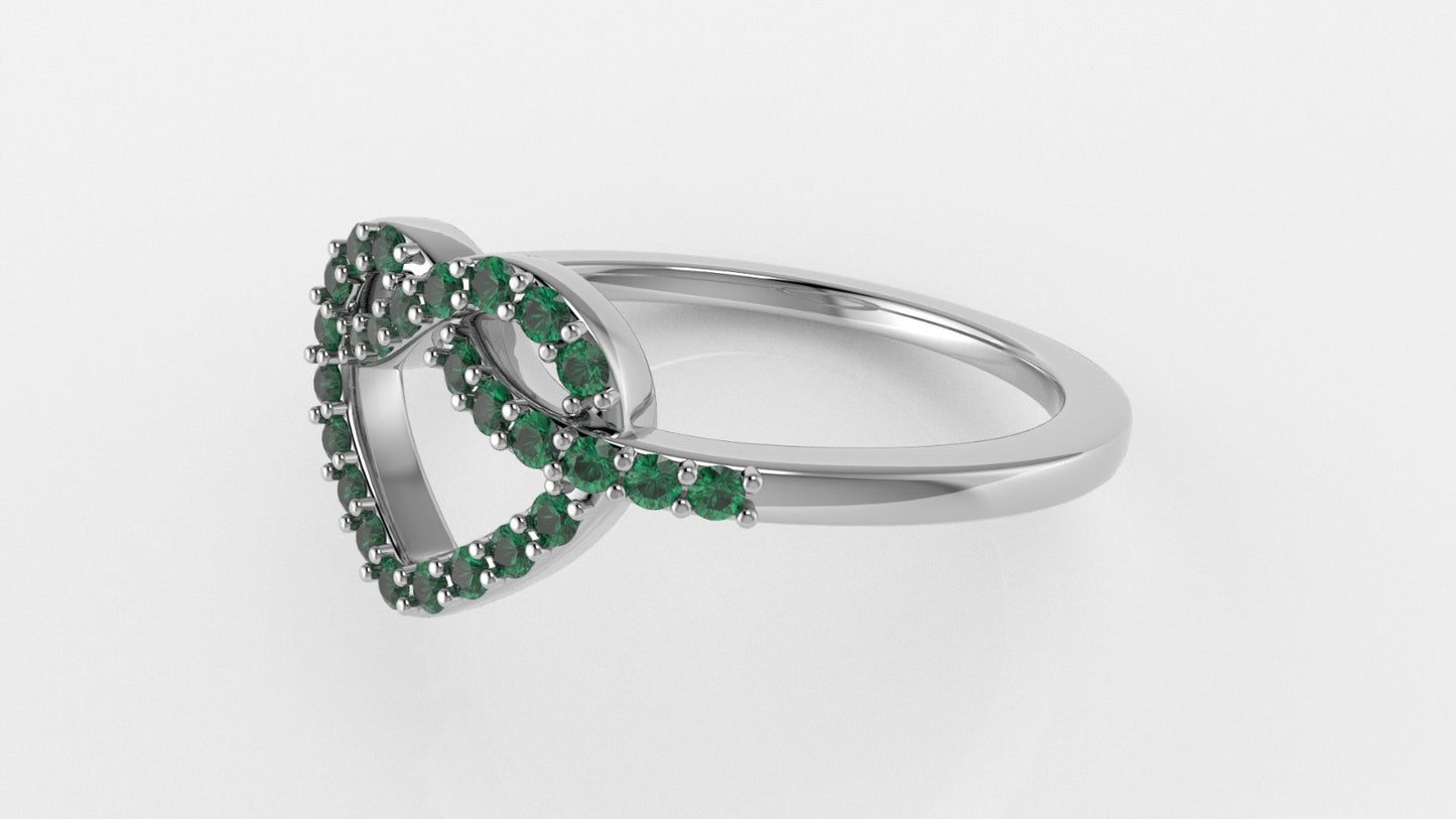 14K Gold Ring with 28 Emeralds, STT: Prong, Heart Style