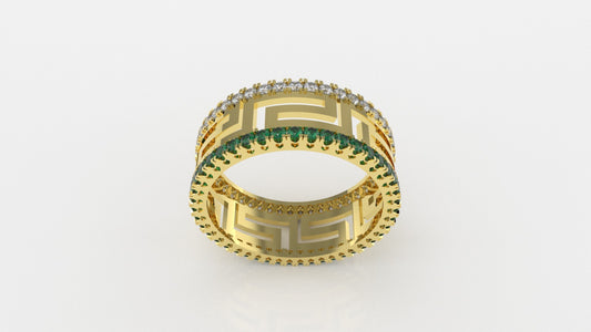 14K Ring with 45 Diamonds and 45 Emeralds, STT: Cut Split