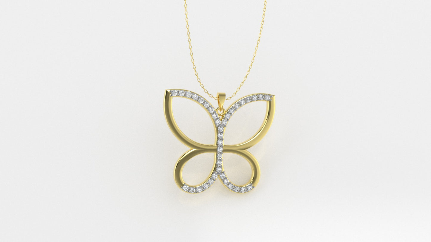 14K Pendant with 37 Diamonds VS1, STT: Prong, Only Pendant, Butterfly Style