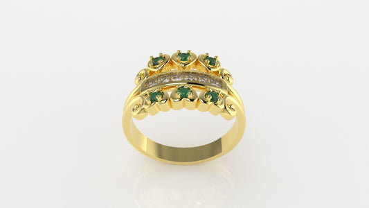 14K Gold Ring with 12 Stones, STT: Cut Chanel and 4-Prong, Heart Style