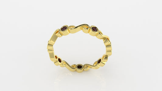 14K Gold Ring with 7 Ruby, STT: Bezel