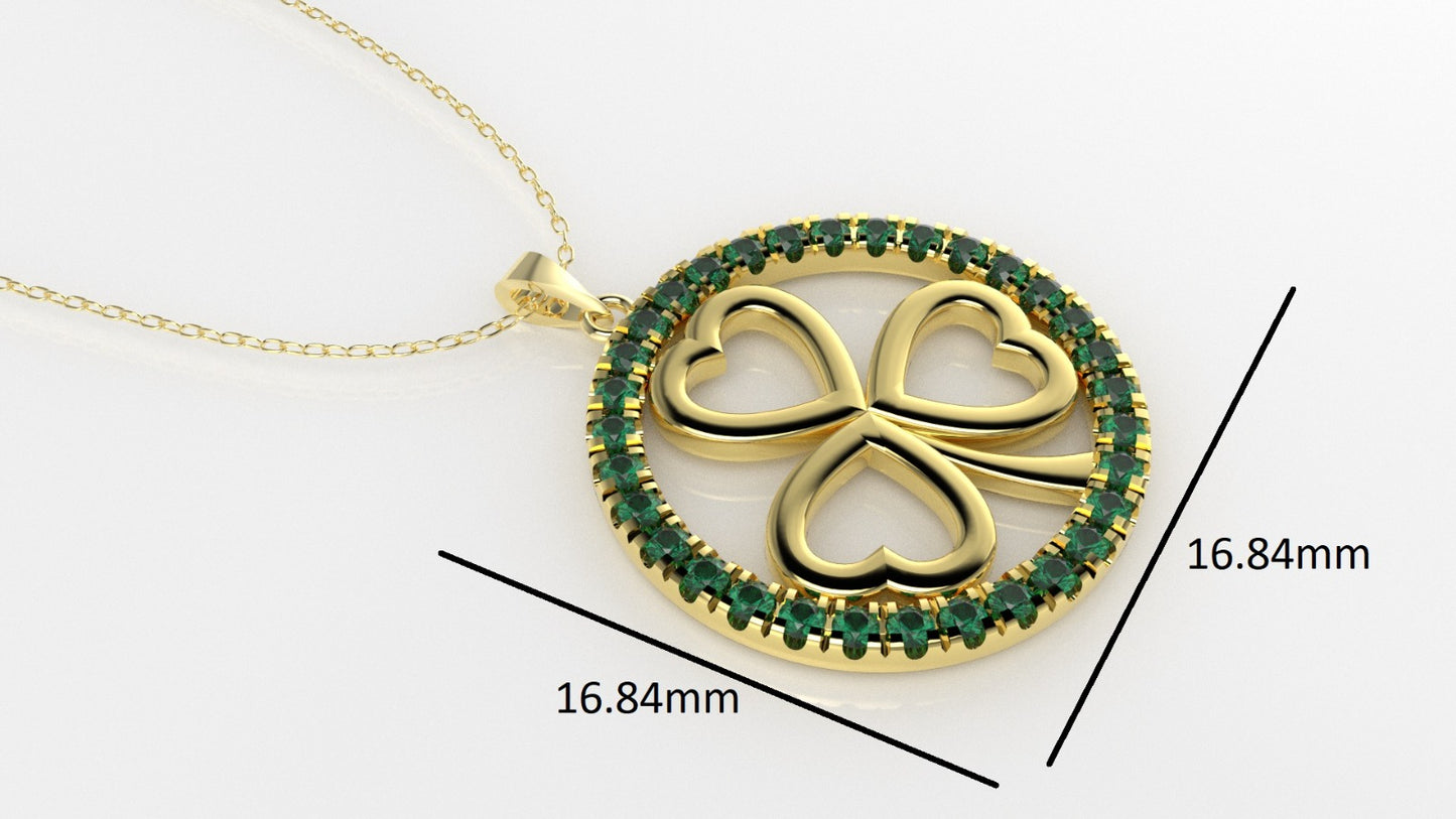 14K Pendant with 32 Emeralds, STT: Cut Split, Only Pendant, Heart Style