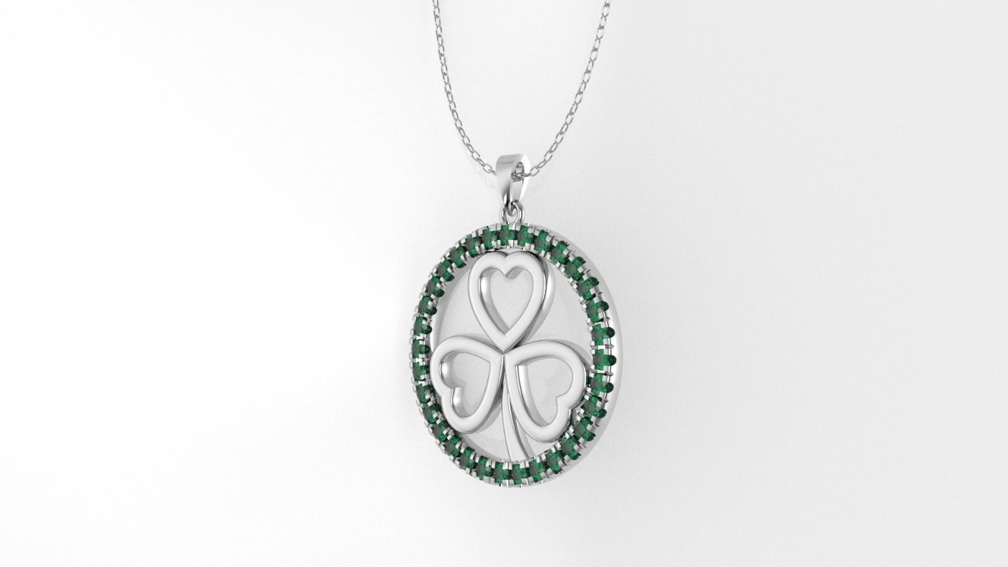 14K Pendant with 32 Emeralds, STT: Cut Split, Only Pendant, Heart Style