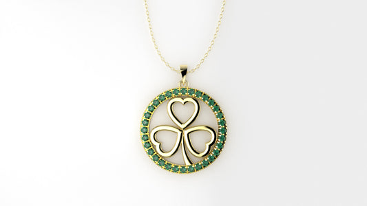 14K Pendant with 32 Emeralds, STT: Cut Split, Only Pendant, Heart Style