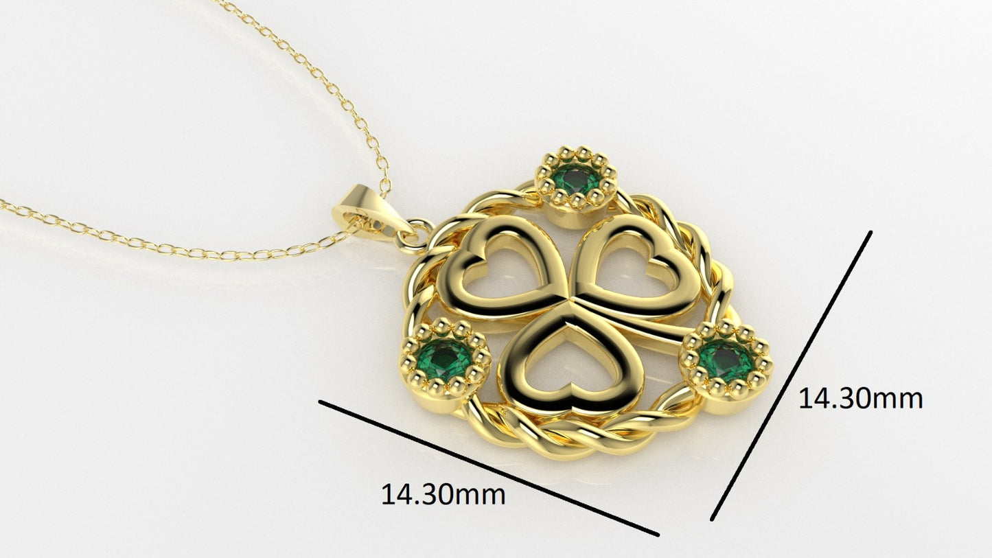 14K Pendant with 3 Emeralds, STT: Bezel, Only Pendant, Heart Style, Filigree, Rope