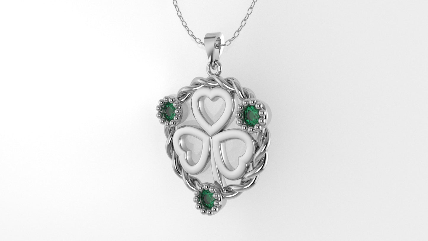 14K Pendant with 3 Emeralds, STT: Bezel, Only Pendant, Heart Style, Filigree, Rope