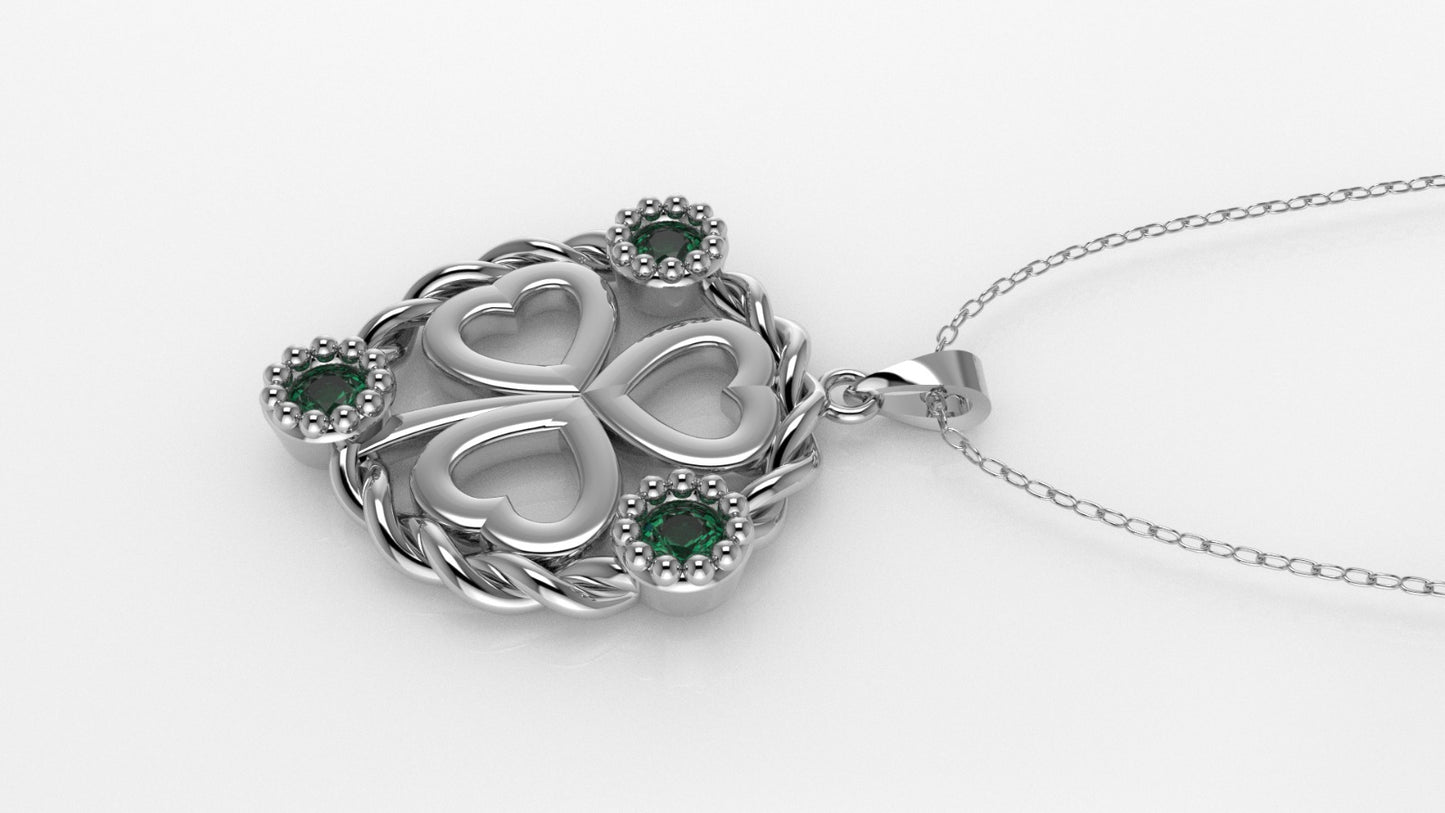 14K Pendant with 3 Emeralds, STT: Bezel, Only Pendant, Heart Style, Filigree, Rope