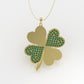 14K Gold Pendant with 90 Emeralds, STT: Prongs, Only Pendant, Heart Style, Clover