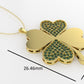 14K Gold Pendant with 90 Emeralds, STT: Prongs, Only Pendant, Heart Style, Clover