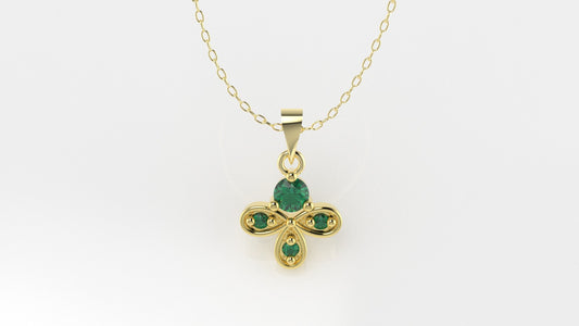 14K Gold Pendant with 4 Emeralds, STT: 2-Prongs, Only Pendant