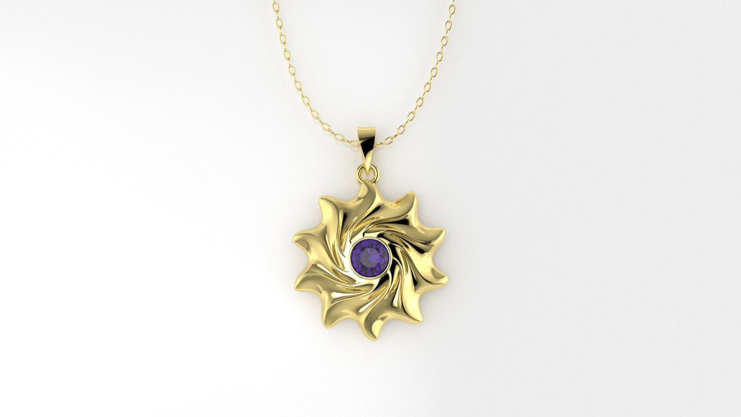 14K Gold Pendant with 1 Amethyst, STT: Bezel, Only Pendant, Sun Style