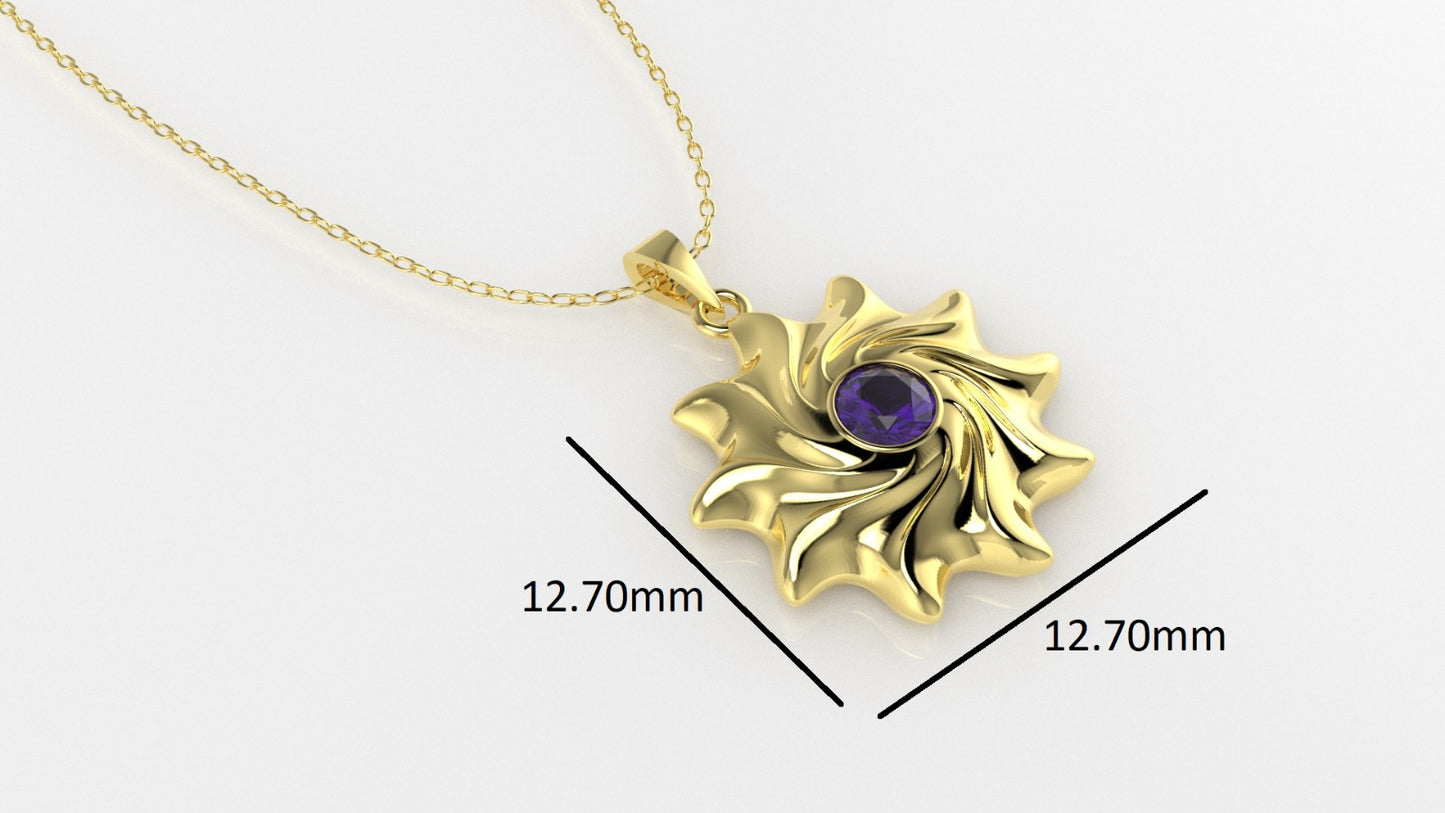 14K Gold Pendant with 1 Amethyst, STT: Bezel, Only Pendant, Sun Style