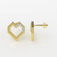 14K Gold Earrings with 12 Diamonds, "STT: Prong", Push Back, Heart Style