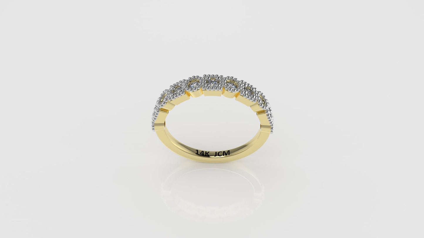 14K Gold Ring with 11 DIAMONDS VS1, STT: Prong and Bezel, FILIGREE