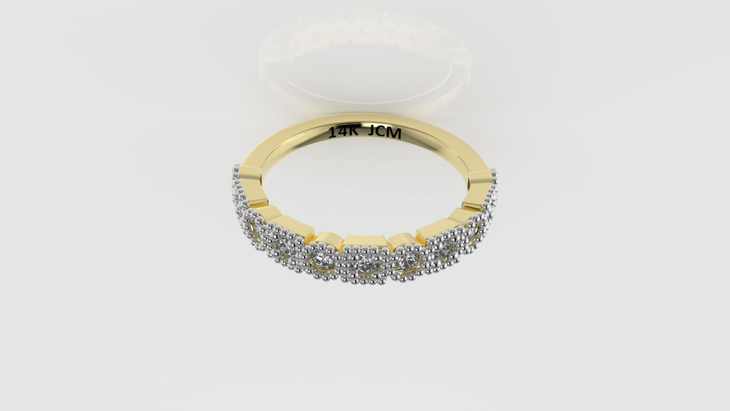 14K Gold Ring with 11 DIAMONDS VS1, STT: Prong and Bezel, FILIGREE