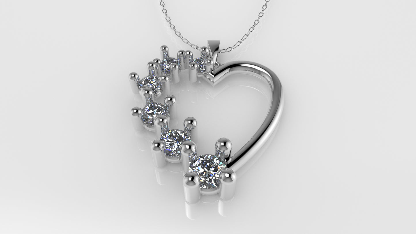 14K Gold Pendant with 6 Diamonds, "STT: Prong" Heart Style