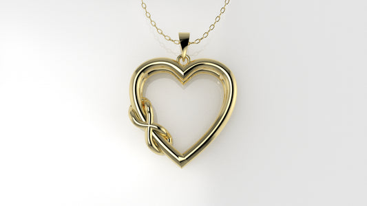 14K Gold Pendant, style Heart and Infinity