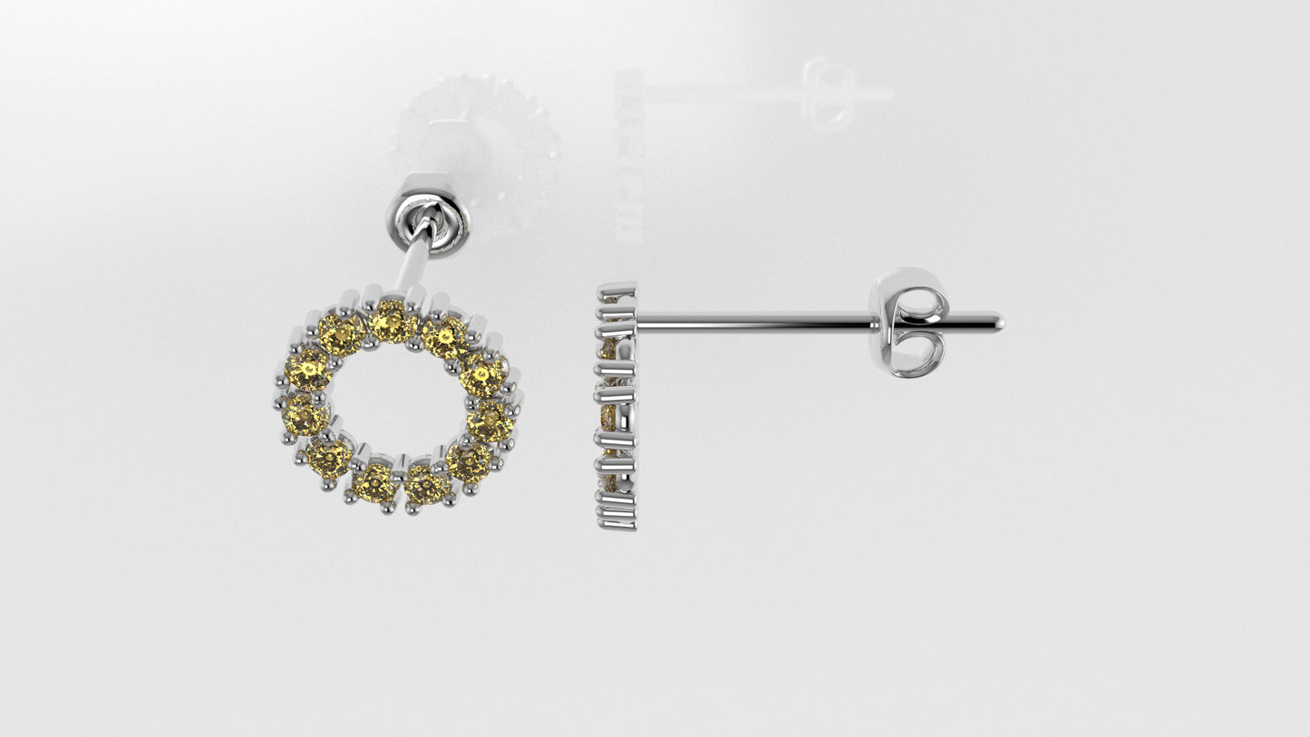 Yellow Gold Earrings with 22 YELLOW TOPAZ, "4 Prongs" "circle"