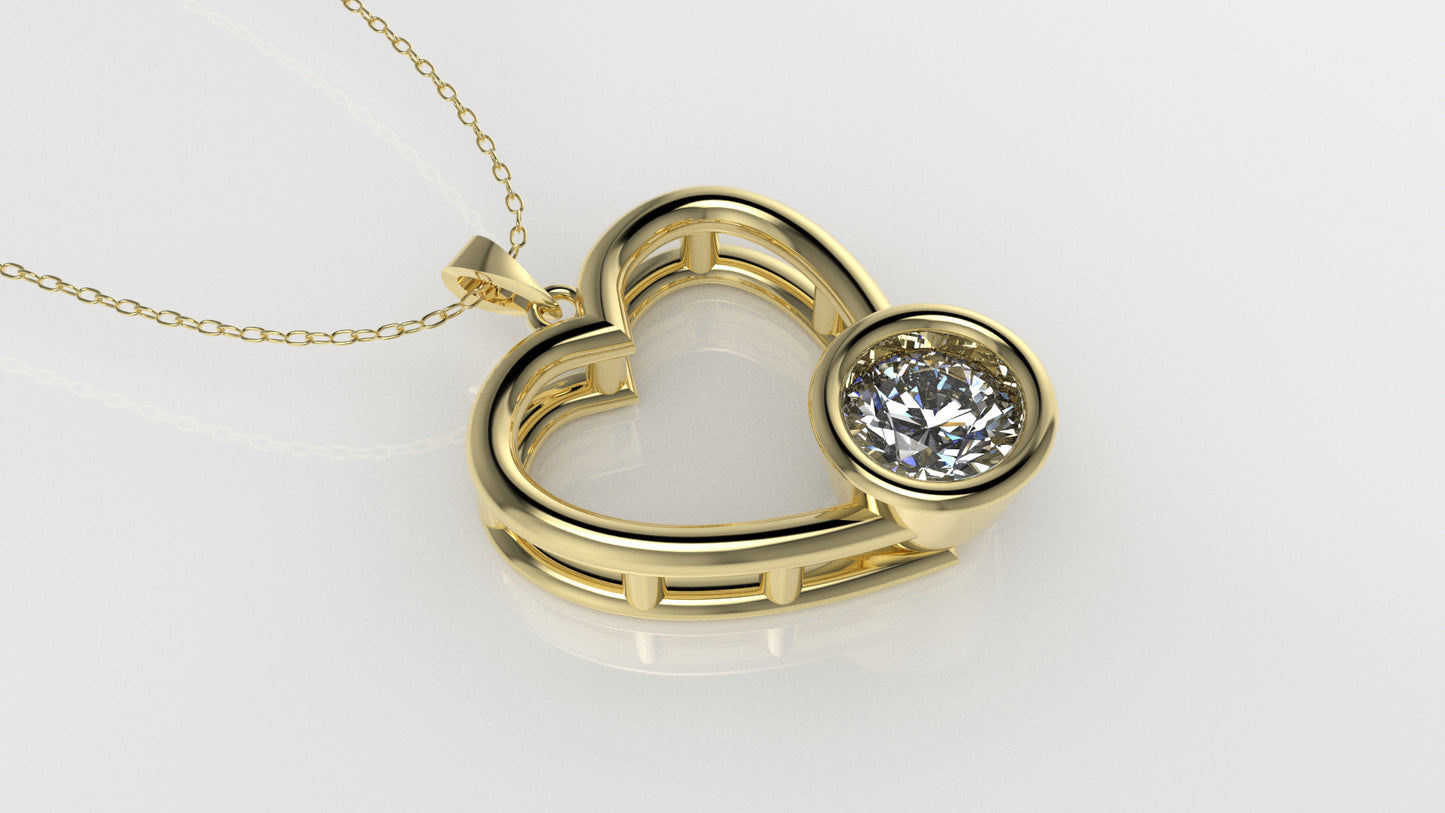 14K Gold Pendant with 1 Diamond, "STT: Bezel" heart style