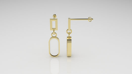 Yellow Gold Earrings with 2 MOTHER STONE, "Stt: Bezel"