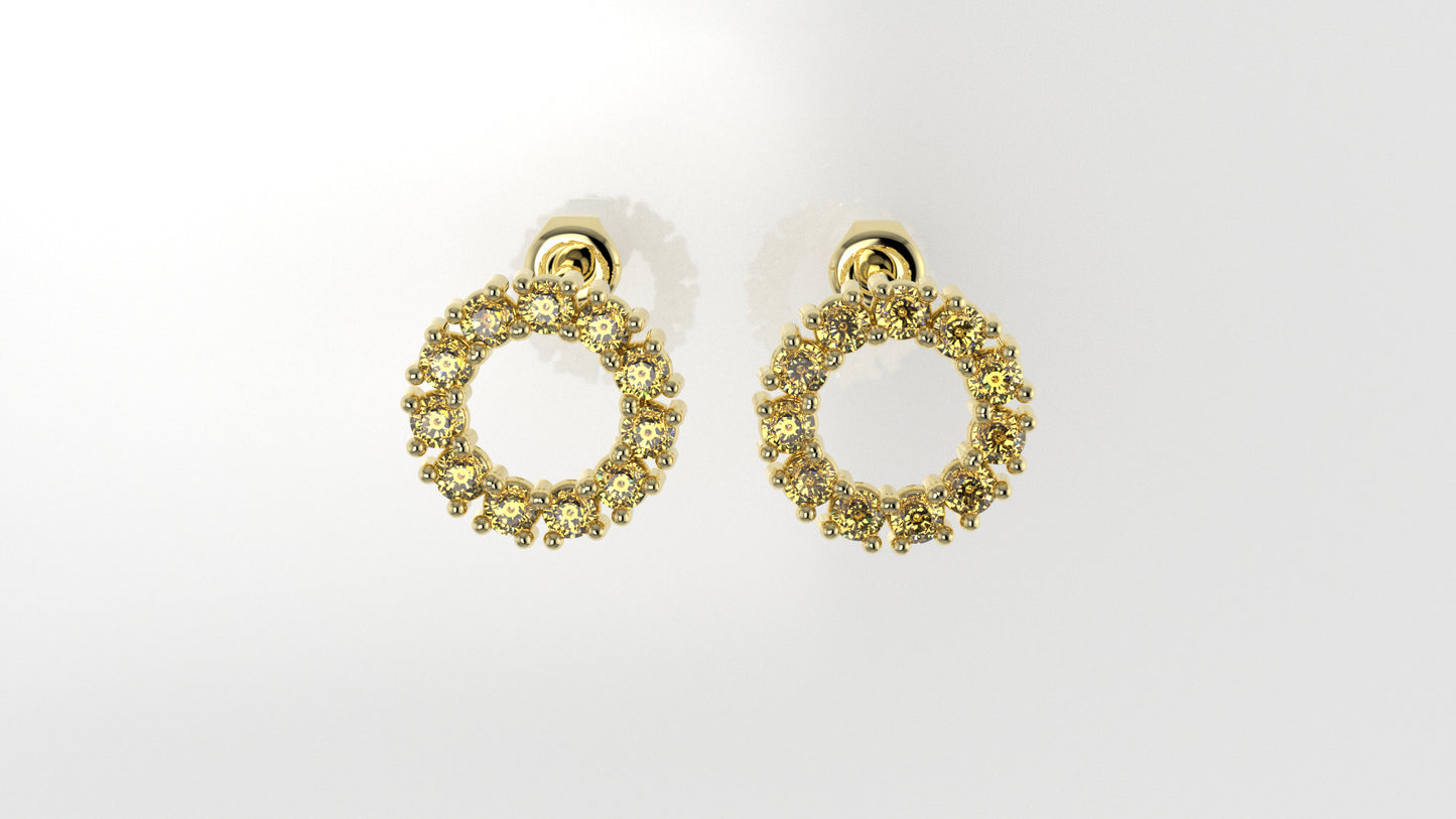 Yellow Gold Earrings with 22 YELLOW TOPAZ, "4 Prongs" "circle"