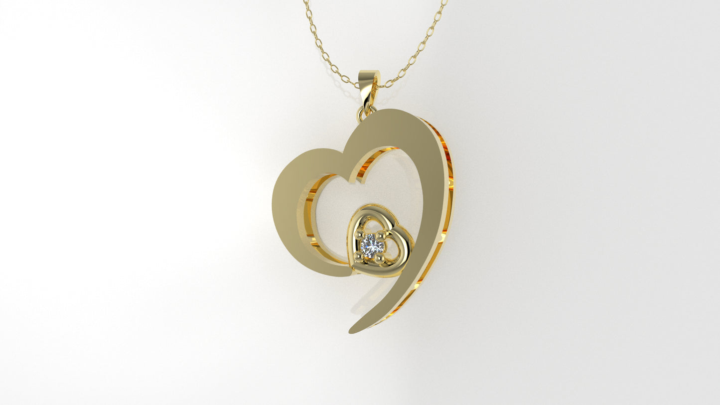 14K Pendant with 1 Diamond, "STT: Prong" heart style